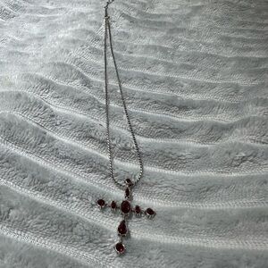 Brighton Silver and Red Stone Cross Pendant Necklace